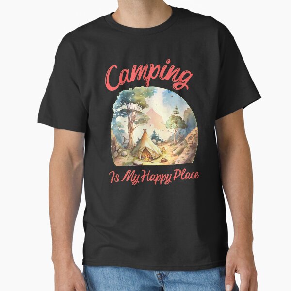 Aperçu de l'œuvre Le camping est mon endroit heureux. ambiance de camping créée et vendue par HikingGalleria.
