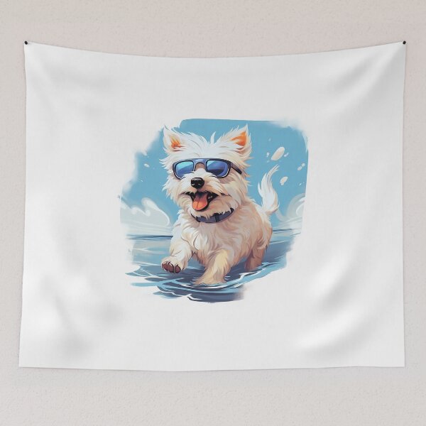 Item preview, White Dog with Glasses on the Beach designed and sold by Lajon97.