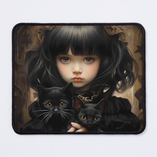 Item preview, Gothic Little Girl Holding Two Black Kittens designed and sold by candlewithhare.