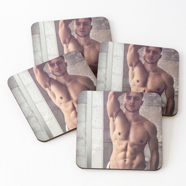 Item preview, Shirtless muscular handsome young man after shower or bath in the bathroom designed and sold by Mercurius-M.