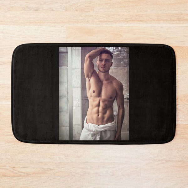 Item preview, Shirtless muscular handsome young man after shower or bath in the bathroom designed and sold by Mercurius-M.