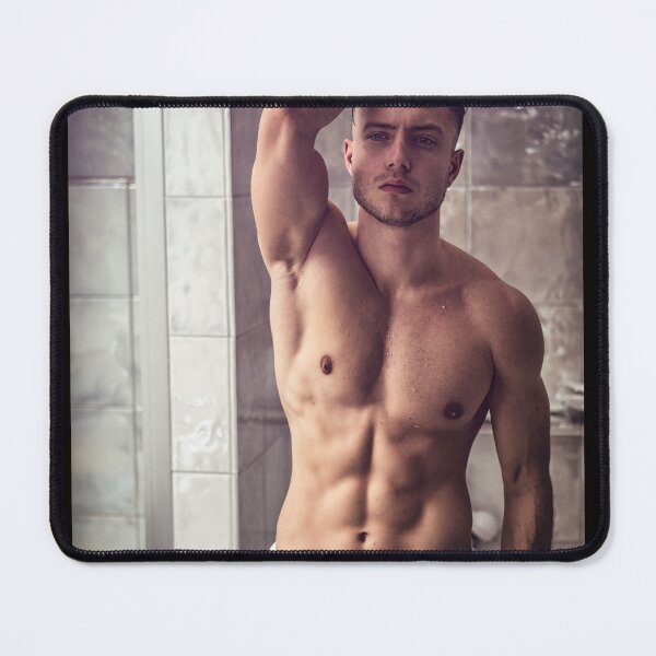 Item preview, Shirtless muscular handsome young man after shower or bath in the bathroom designed and sold by Mercurius-M.