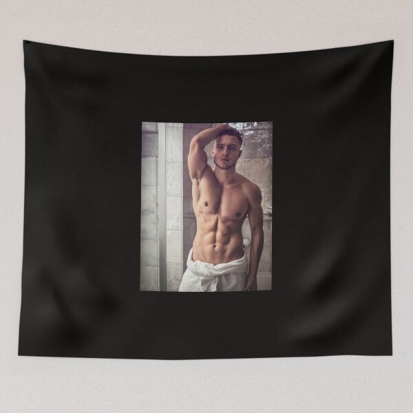 Item preview, Shirtless muscular handsome young man after shower or bath in the bathroom designed and sold by Mercurius-M.
