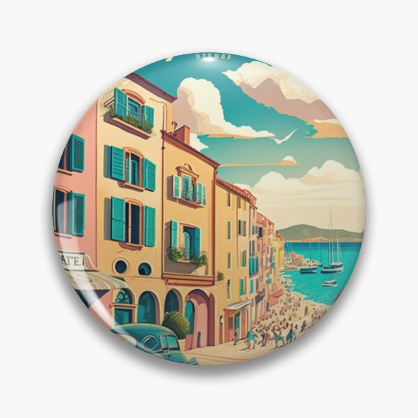 Item preview, Saint-Tropez Francia Streetscape Art - Retro Vintage Travel designed and sold by stickercuffs.