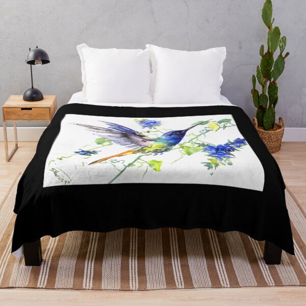 Item preview, Flying Hummingbird and Blue Flowers   	 designed and sold by ueukqucax7.