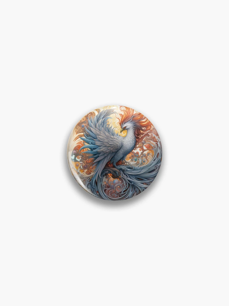 Thumbnail 1 of 3, Pin, Splendid Phoenix designed and sold by RiffraffDesigns.