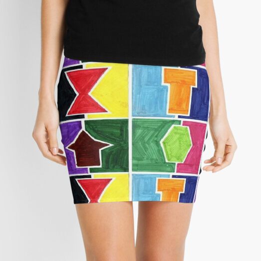 4 Cclors Card (Facemadics colorful iIllustration shape drawing) Mini Skirt