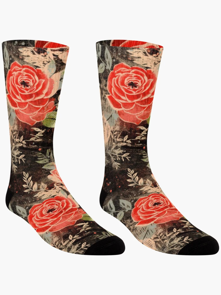 Thumbnail 3 of 5, Socks, Boho Roses Design designed and sold by StudioRedKoala.