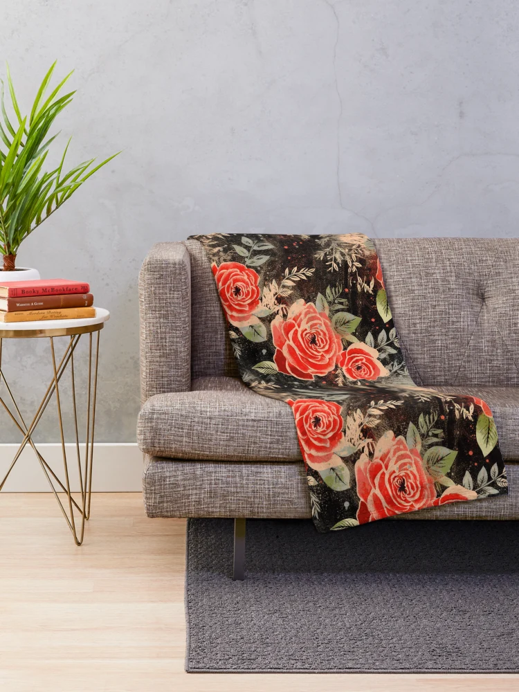 Thumbnail 2 of 6, Throw Blanket, Boho Roses Design designed and sold by StudioRedKoala.