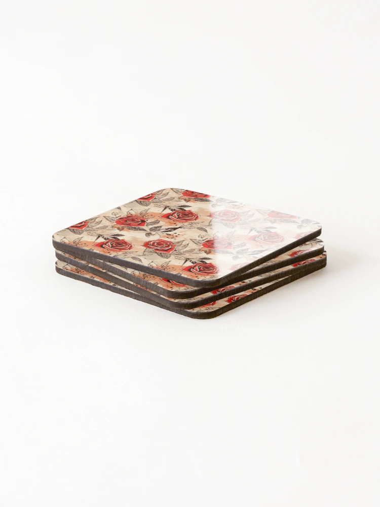 Thumbnail 4 of 5, Coasters (Set of 4), Boho Roses Design designed and sold by StudioRedKoala.