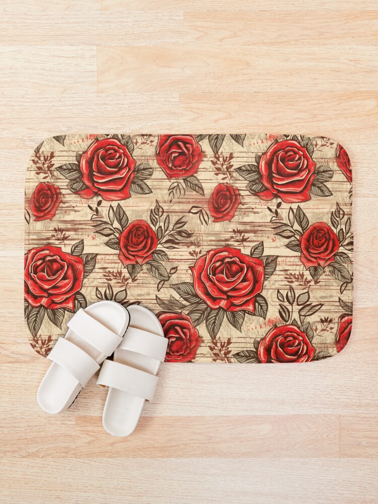 Thumbnail 1 of 6, Bath Mat, Boho Roses Design designed and sold by StudioRedKoala.