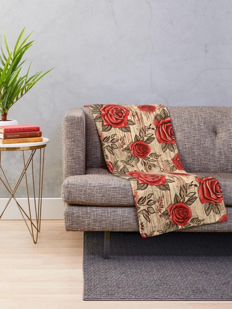 Thumbnail 2 of 6, Throw Blanket, Boho Roses Design designed and sold by StudioRedKoala.