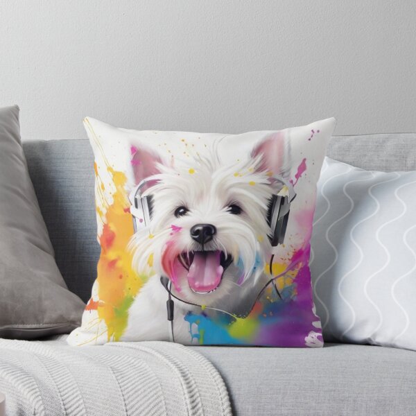Item preview, West Highland White Terrier Dog Portrait With Headphones designed and sold by Wolfheartart.