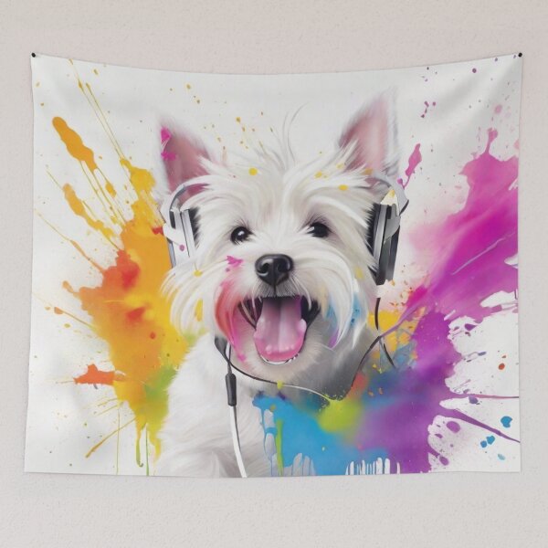 Item preview, West Highland White Terrier Dog Portrait With Headphones designed and sold by Wolfheartart.
