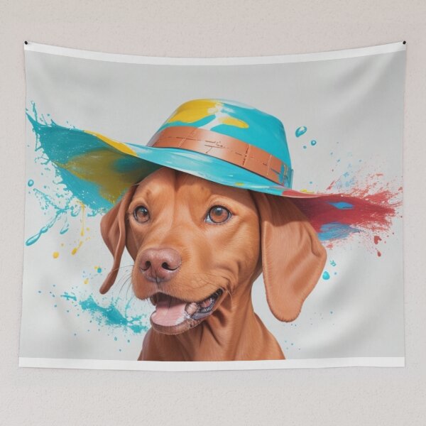 Item preview, Vizlas Puppy Portrait With A Rain Hat designed and sold by Wolfheartart.