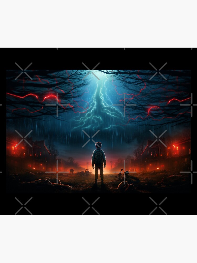 Thumbnail 6 of 6, Comforter, STRANGER THINGS HAWKINS POSTER designed and sold by OurBarcode.