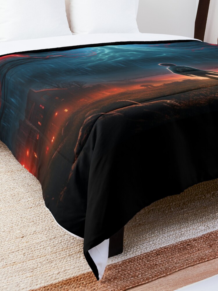 Thumbnail 5 of 6, Comforter, STRANGER THINGS HAWKINS POSTER designed and sold by OurBarcode.