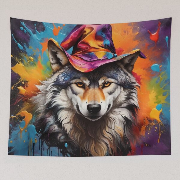Item preview, Wolf Portrait Wearing a Halloween Hat designed and sold by Wolfheartart.