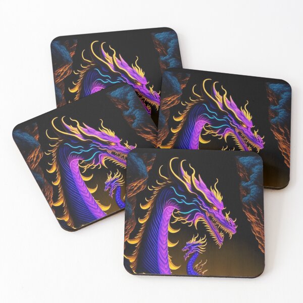 Item preview, Two bright dragons in neon type colours on a dark brown and firery background designed and sold by DWeyers.