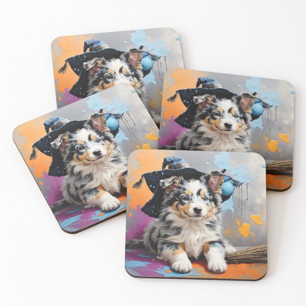 Item preview, Blue Merle Collie Puppy Portrait With A Halloween Hat designed and sold by Wolfheartart.