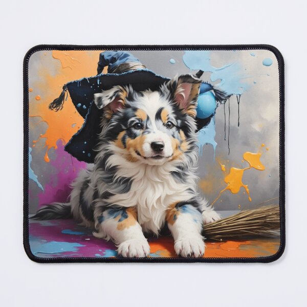 Item preview, Blue Merle Collie Puppy Portrait With A Halloween Hat designed and sold by Wolfheartart.