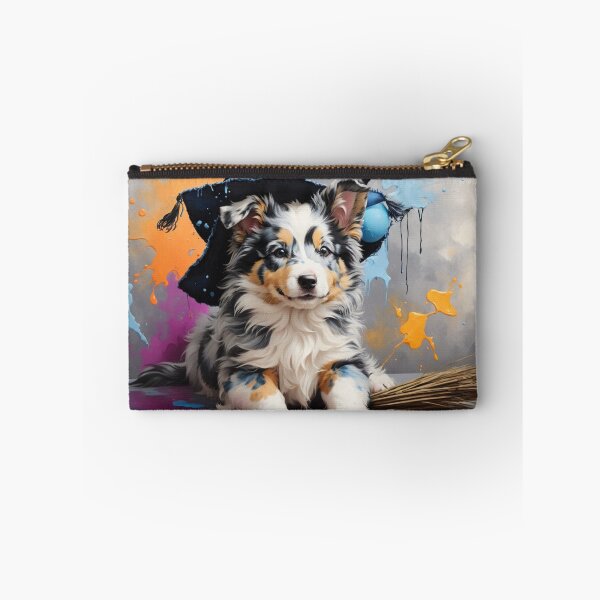 Item preview, Blue Merle Collie Puppy Portrait With A Halloween Hat designed and sold by Wolfheartart.