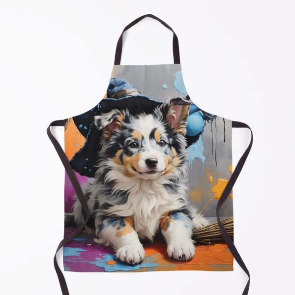 Item preview, Blue Merle Collie Puppy Portrait With A Halloween Hat designed and sold by Wolfheartart.