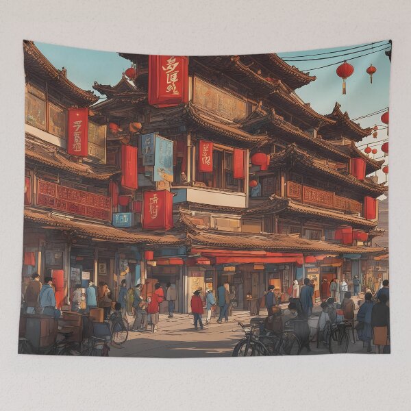 Item preview, Colorful Street Scene in Beijing designed and sold by RandomJunction.