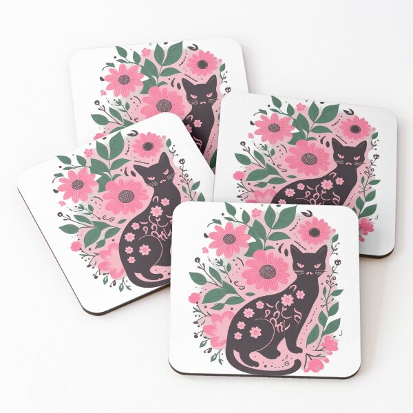 Item preview, Pink Flowers With Brown Cat designed and sold by Uday24.