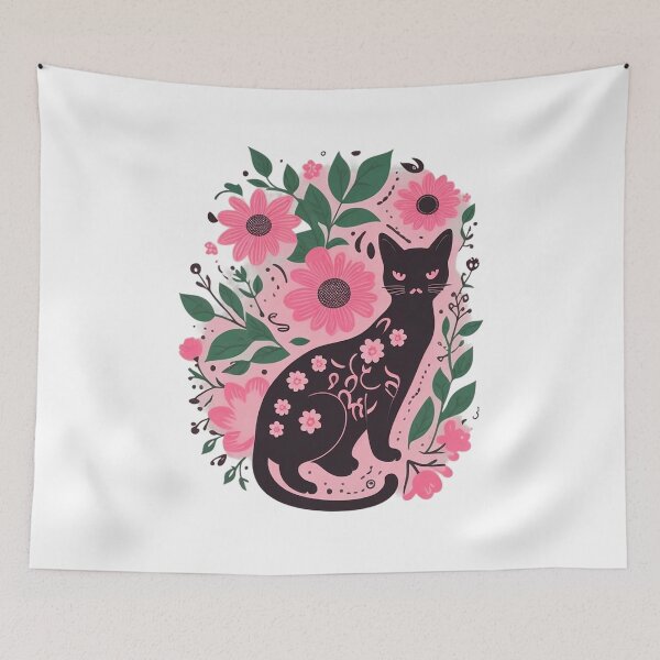 Item preview, Pink Flowers With Brown Cat designed and sold by Uday24.