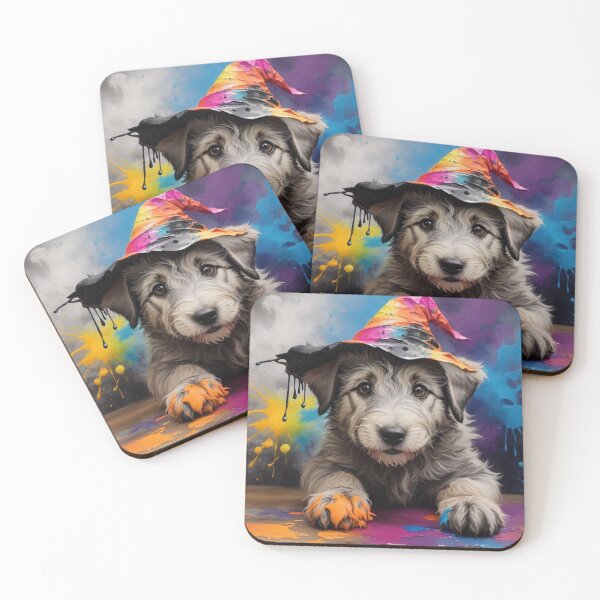 Item preview, Wolfhound Puppy Portrait With a Halloween Hat designed and sold by Wolfheartart.