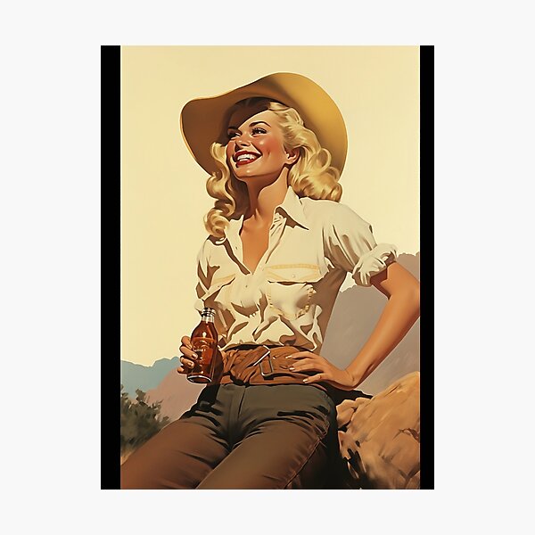 Aperçu de l'œuvre Illustration Vintage Femme Western Coastal Cowgirl Dorm Art créée et vendue par FnsShop.