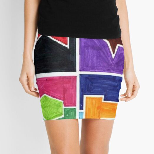 Four Colors Side Ways (Facemadics colorful iIllustration shape drawing) Mini Skirt