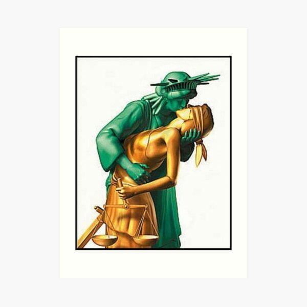 Lady Liberty and Justice Kiss Art Print