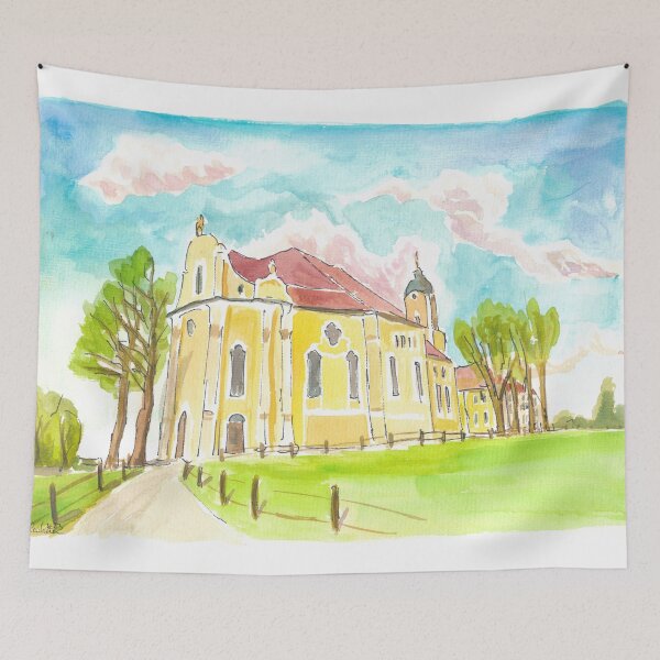 Artikelvorschau, Blick auf die berühmte Wieskirche und Wallfahrtsort in Bayern entworfen und verkauft von artshop77.