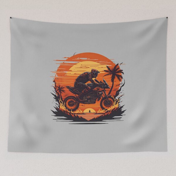 Item preview, Motorcycle racing in desert at sunset designed and sold by davidbomel-Art.