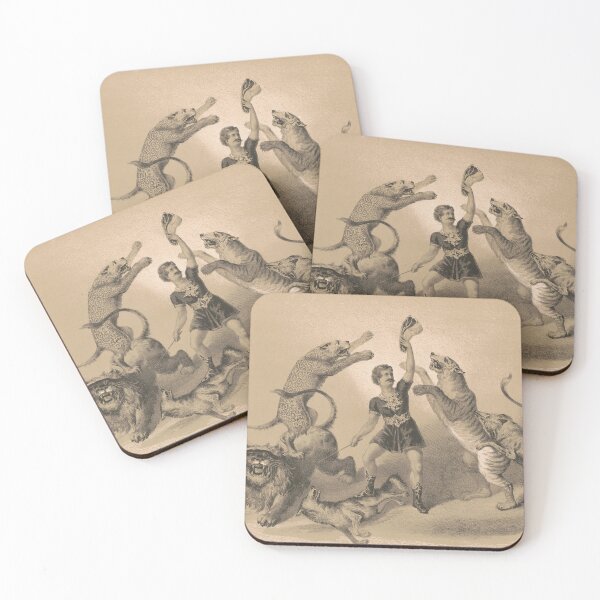 Item preview, STK501914A-Vintage print of a circus performer standing among animals. designed and sold by StocktrekImages.