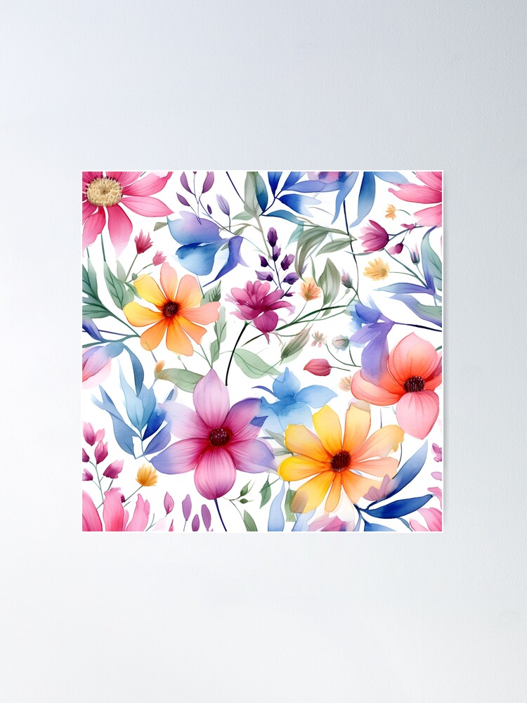 Vibrant Blooms: Colorful Floral Garden Seamless Delight Poster