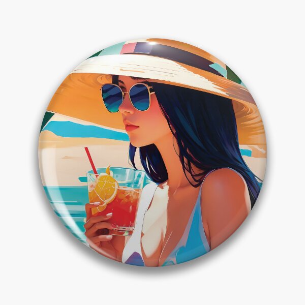 Artikelvorschau, Stilvolles Urlaubsmädchen im Sommerkleid, das die Feiertage am Strand genießt und unter einer Palme trinkt. Einfaches Poster entworfen und verkauft von TriniTeeClub.