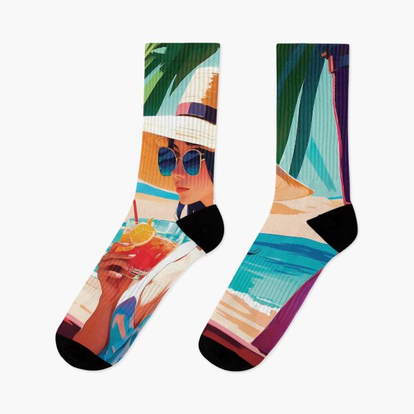 Item preview, Stylish Vacation Girl In Summer Dress Enjoying Holidays On A Beach Drinking Under A Palm Tree Simplistic Poster designed and sold by TriniTeeClub.