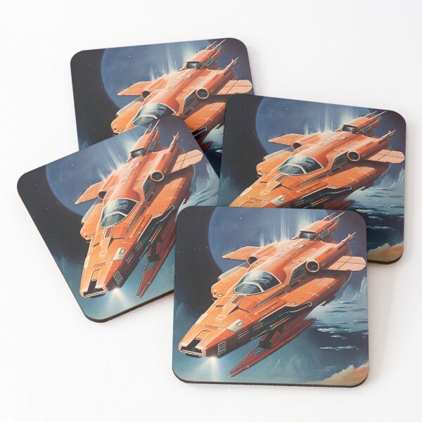 Item preview, Orange Retro Futuristic Space Fighter Explores a Rocky Desert Planet designed and sold by Je-we.