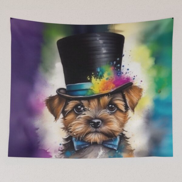 Item preview, Border Terrier Puppy Portrait With Top Hat designed and sold by Wolfheartart.