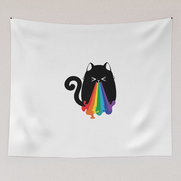 Item preview, Black cat throwing up rainbow designed and sold by CeceYeric.