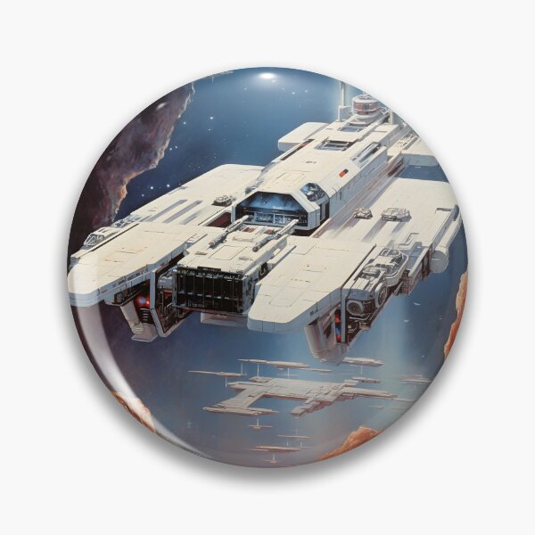 Item preview, White Retro Futuristic Cargo Spaceship Flying Through Nebula and Rocky Landscape designed and sold by Je-we.