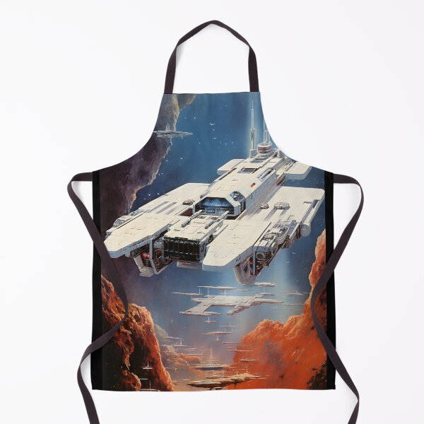 Item preview, White Retro Futuristic Cargo Spaceship Flying Through Nebula and Rocky Landscape designed and sold by Je-we.