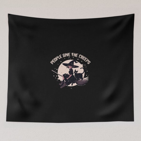 Item preview, Black Cat and Witch Broomstick Halloween, People Give Me The Creeps designed and sold by CeceYeric.