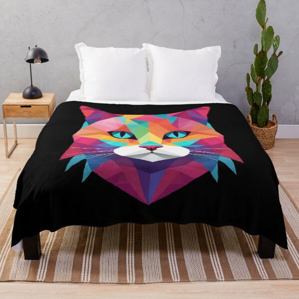 Item preview, Geometrical Cat, vibrant with blue eyes  designed and sold by BirdsnStuff.