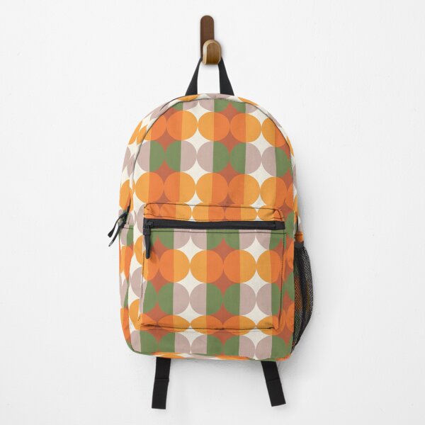 Item preview, Psychedelic Fusion: Vintage Geometric Circles and Vertical Stripes - moss green, orange designed and sold by Arubi-Art.