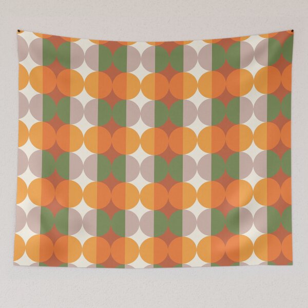 Item preview, Psychedelic Fusion: Vintage Geometric Circles and Vertical Stripes - moss green, orange designed and sold by Arubi-Art.
