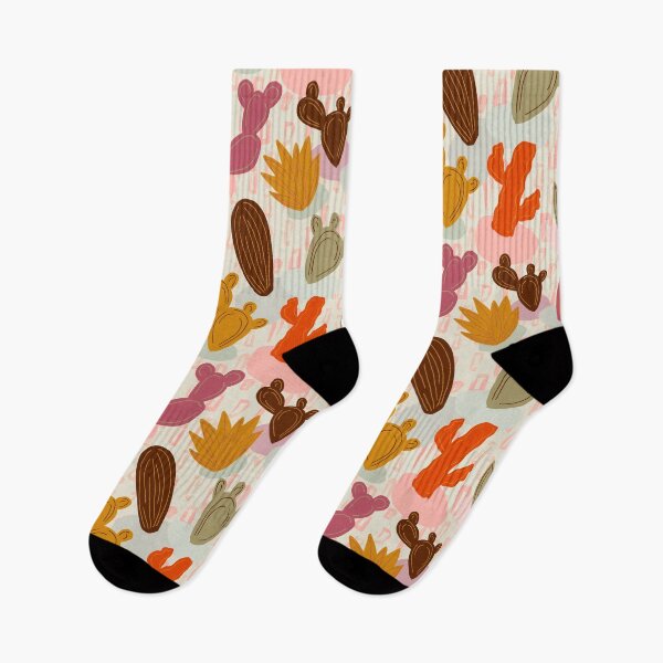 Item preview, Copy of Illustrated Desert Cactus Pattern with tossed rocks Desert VIntage Colors and rectangles designed and sold by Sockstomistic.